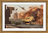 Framed American P-47's Attacking German Jagdpanther Tanks