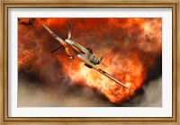 Framed British Supermarine Spitfire Bursting through Flames