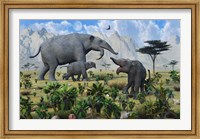 Framed Deinotherium with her Twin Calves