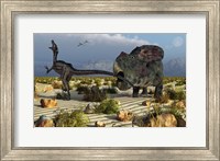 Framed Protoceratops Biting a Velociraptor