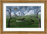 Framed Sabre-Tooth Tigers Encountering UFO's