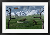 Framed Sabre-Tooth Tigers Encountering UFO's