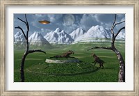 Framed Sabre-Tooth Tigers Encountering UFO's