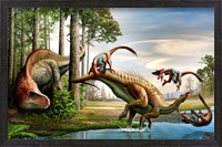Framed Acrocanthosaurus Observes a Tenontosaurus