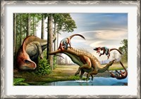 Framed Acrocanthosaurus Observes a Tenontosaurus