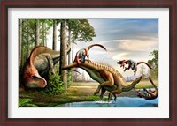Framed Acrocanthosaurus Observes a Tenontosaurus
