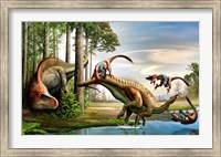 Framed Acrocanthosaurus Observes a Tenontosaurus