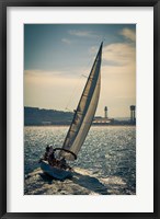 Framed Spain, Barcelona Sailboat on the Balearic Sea just off the Coast