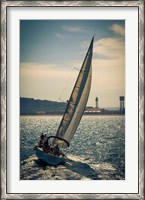 Framed Spain, Barcelona Sailboat on the Balearic Sea just off the Coast