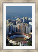 Framed View of Plaza de Toros and Cruise Ship in Harbor, Malaga, Spain