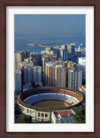 Framed View of Plaza de Toros and Cruise Ship in Harbor, Malaga, Spain