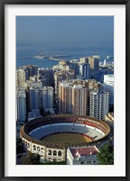 Framed View of Plaza de Toros and Cruise Ship in Harbor, Malaga, Spain