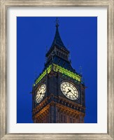 Framed Famous Big Ben Clock Tower illuminated at dusk, London, England