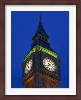 Framed Famous Big Ben Clock Tower illuminated at dusk, London, England