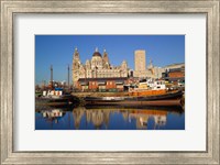Framed Liver Building and Tug Boats from Albert Dock, Liverpool, Merseyside, England