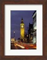 Framed Big Ben at night with traffic, London, England
