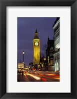 Framed Big Ben at night with traffic, London, England