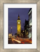 Framed Big Ben at night with traffic, London, England