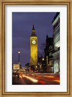 Framed Big Ben at night with traffic, London, England