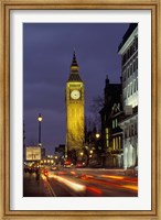 Framed Big Ben at night with traffic, London, England