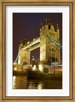 Framed Tower Bridge and River Thames at dusk, London, England, United Kingdom