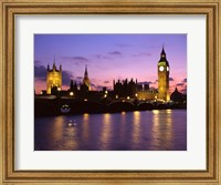 Framed Big Ben, Houses of Parliament and the River Thames at Dusk, London, England
