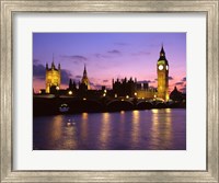 Framed Big Ben, Houses of Parliament and the River Thames at Dusk, London, England