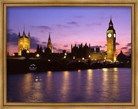 Framed Big Ben, Houses of Parliament and the River Thames at Dusk, London, England