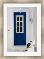Framed Village Door with Cat, Kokkari, Samos, Aegean Islands, Greece