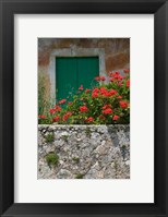 Framed Vacation Villa Wall with Flowers, Matsoukata, Kefalonia, Ionian Islands, Greece