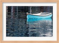 Framed Greece, Cyclades, Mykonos, Hora Blue Fishing Boat with Reflection