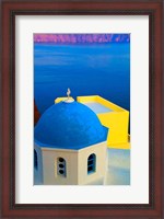 Framed Beautiful Church with Blue Roof, Oia, Santorini, Greece