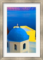 Framed Beautiful Church with Blue Roof, Oia, Santorini, Greece