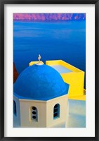 Framed Beautiful Church with Blue Roof, Oia, Santorini, Greece