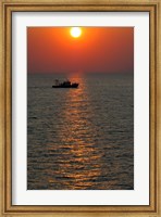 Framed Greece, Crete, Aegean sunset, Fishing Boat