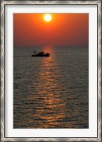 Framed Greece, Crete, Aegean sunset, Fishing Boat