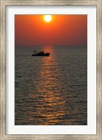 Framed Greece, Crete, Aegean sunset, Fishing Boat