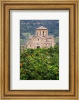 Framed Byzantine church near Fodele, Grove of orange trees and Church of the Panayia, Crete, Greece