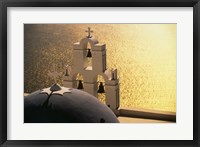 Framed Seaside church tower with bell, Santorini, Greece