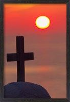 Framed Christian cross, sunset, Mykonos, Greece