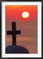 Framed Christian cross, sunset, Mykonos, Greece