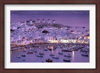 Framed Overview of Mykonos Town harbor, Mykonos, Cyclades Islands, Greece