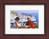 Framed Women Having Coffee on Cafe Terrace, Santorini, Greece