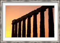 Framed Temple of Poseidon Columns at Sunset, Cape Sounion, Attica, Greece