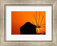 Framed Sunrise with Mykonos Windmills, Mykonos, Cyclades Islands, Greece