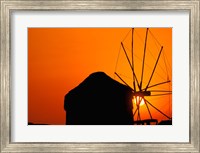 Framed Sunrise with Mykonos Windmills, Mykonos, Cyclades Islands, Greece