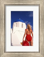 Framed Woman in Swimsuit, Fira, Santorini, Greece