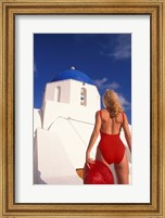 Framed Woman in Swimsuit, Fira, Santorini, Greece