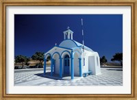 Framed Agios Nicoolaos Church and Checkered Pavement, Cyclades Islands, Greece