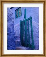 Framed Green Gate on Kalymnos Island, Dodecanese Islands, Greece